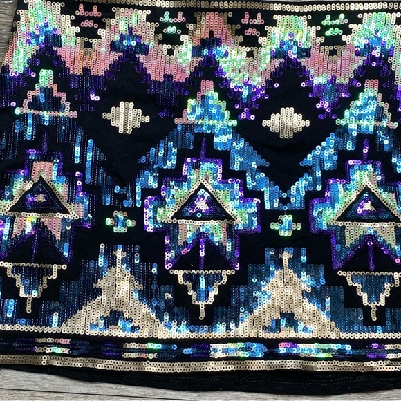 Express Southwestern Tribal Aztec Sequin Embellished Mini Skirt Above Knee XS - Picture 14 of 16